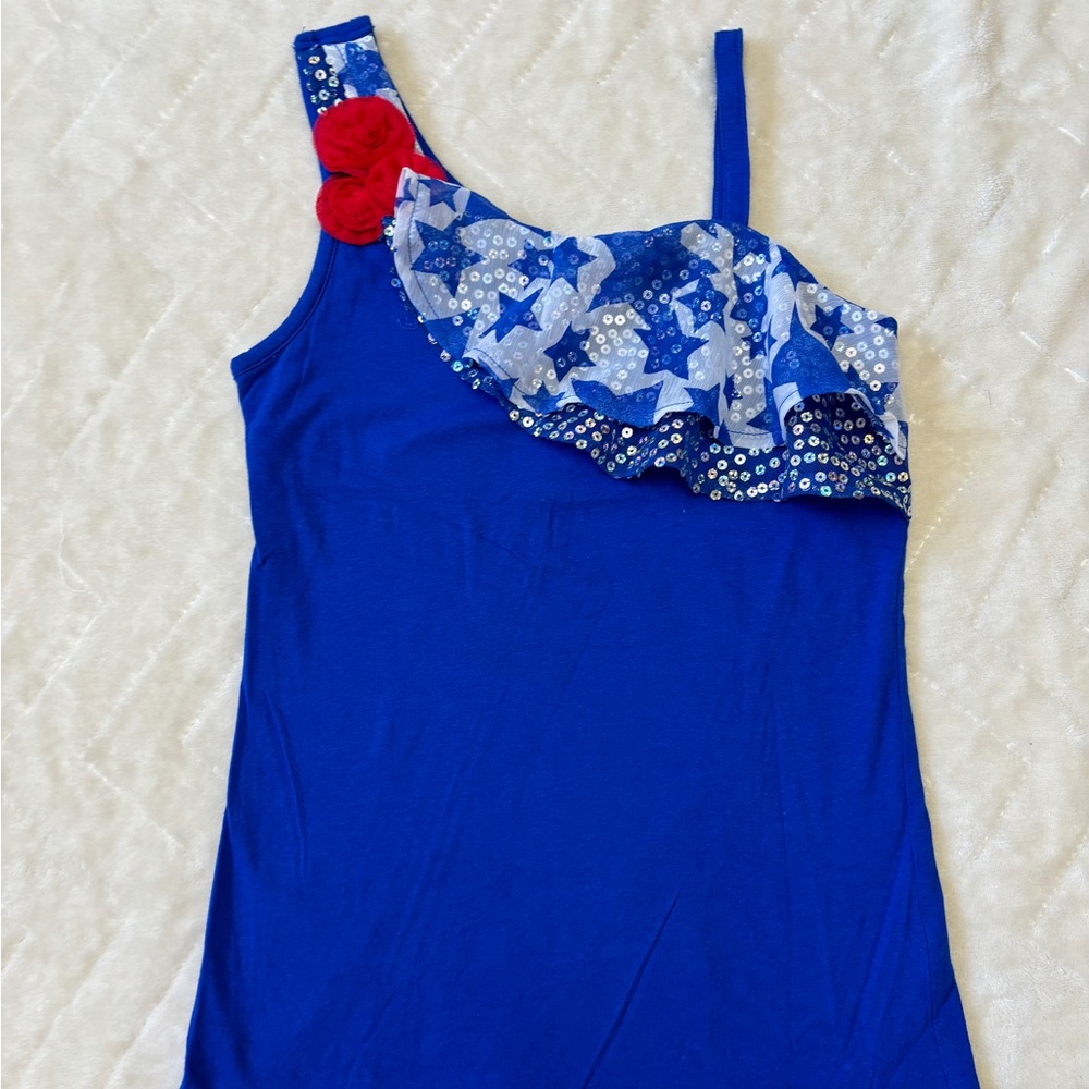 Girls Size 10 Justice red, white and blue Patriotic Shirt Stars and sequins